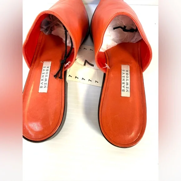 Barneys New York Red Leather Slide Mules - Picture 4 of 10